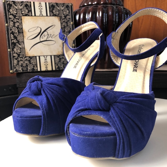Charming Charlie Strap Blue Size 7.5 Peep Toe Heel - Picture 8 of 8